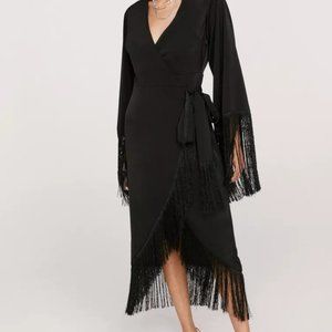Nasty Gal Size 4 Wrap Dress | Black Fringe
